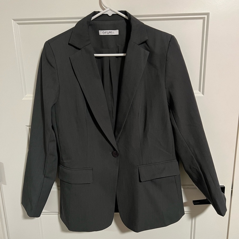 Cicy Bell Womens Casual Blazers Open Front Long Seeve, dark grey, large